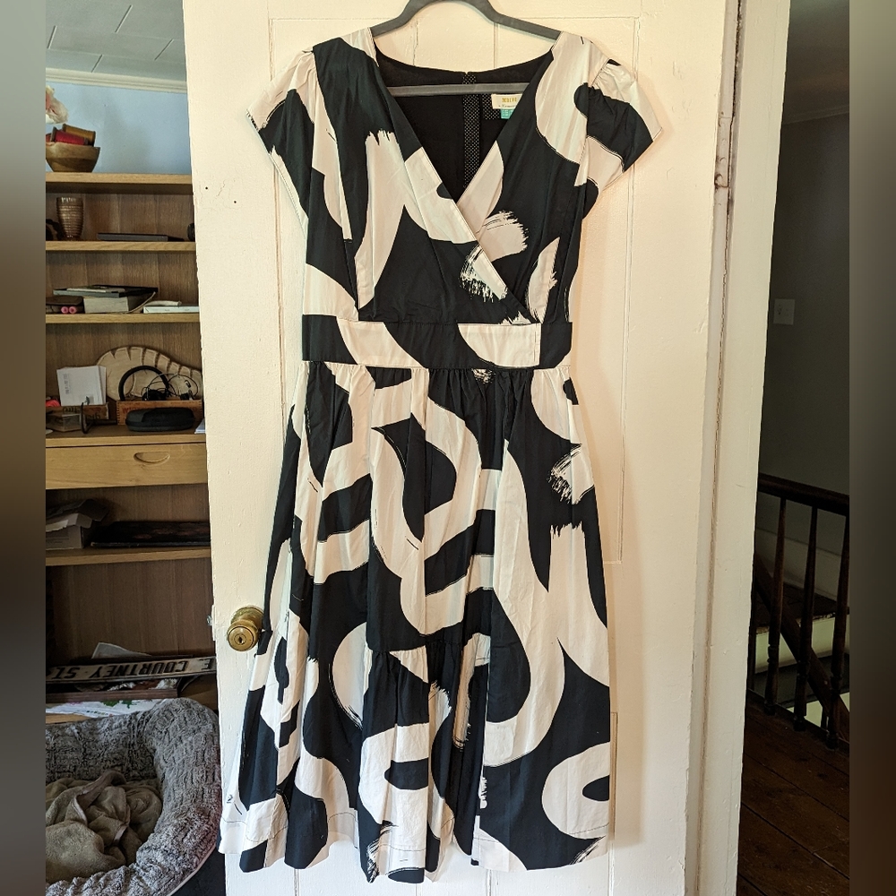 Maeve black and white graphic dress from Anthropologie 18w